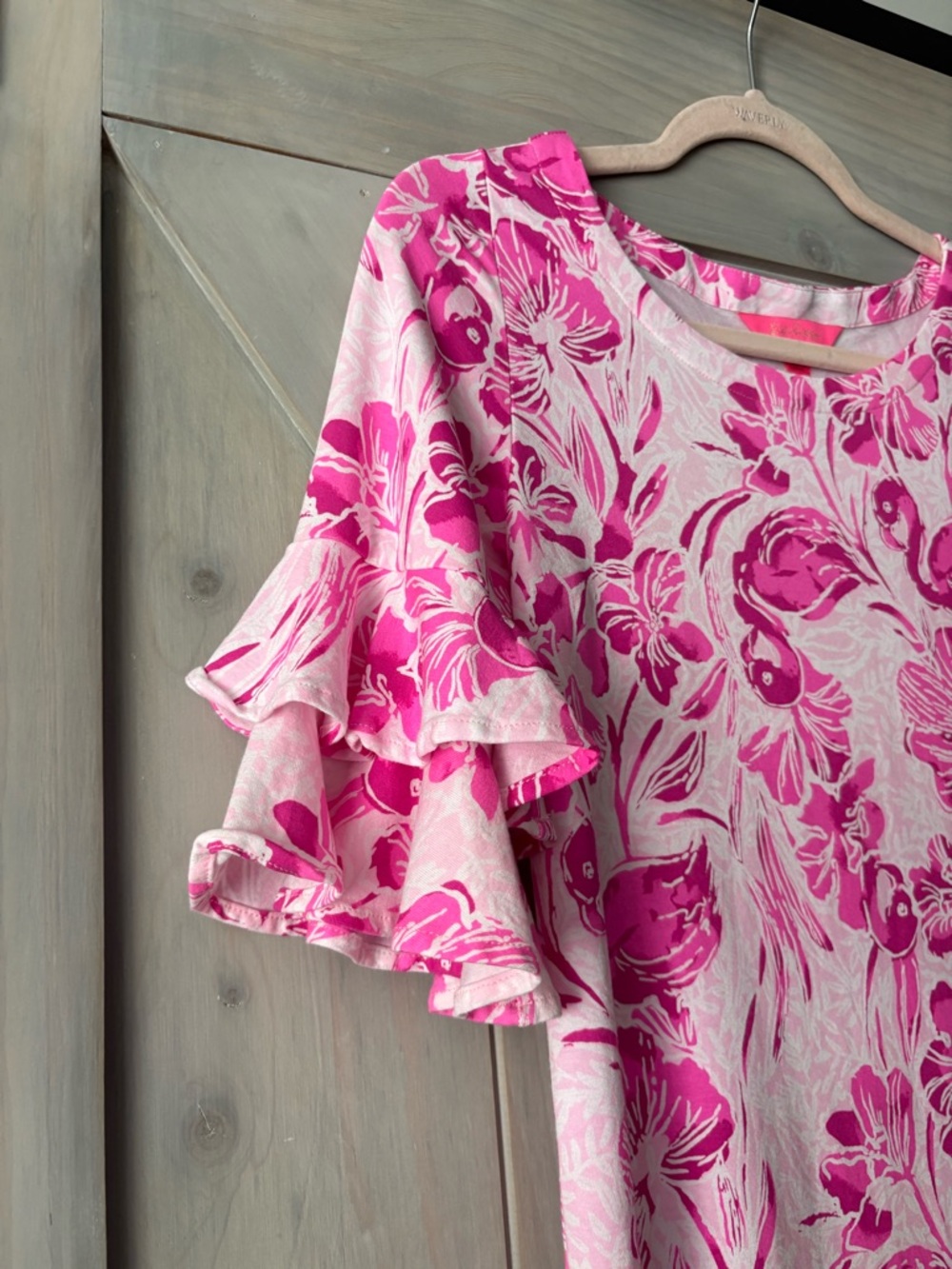 Lilly Pulitzer Pink Floral Ruffle-Sleeve Dress